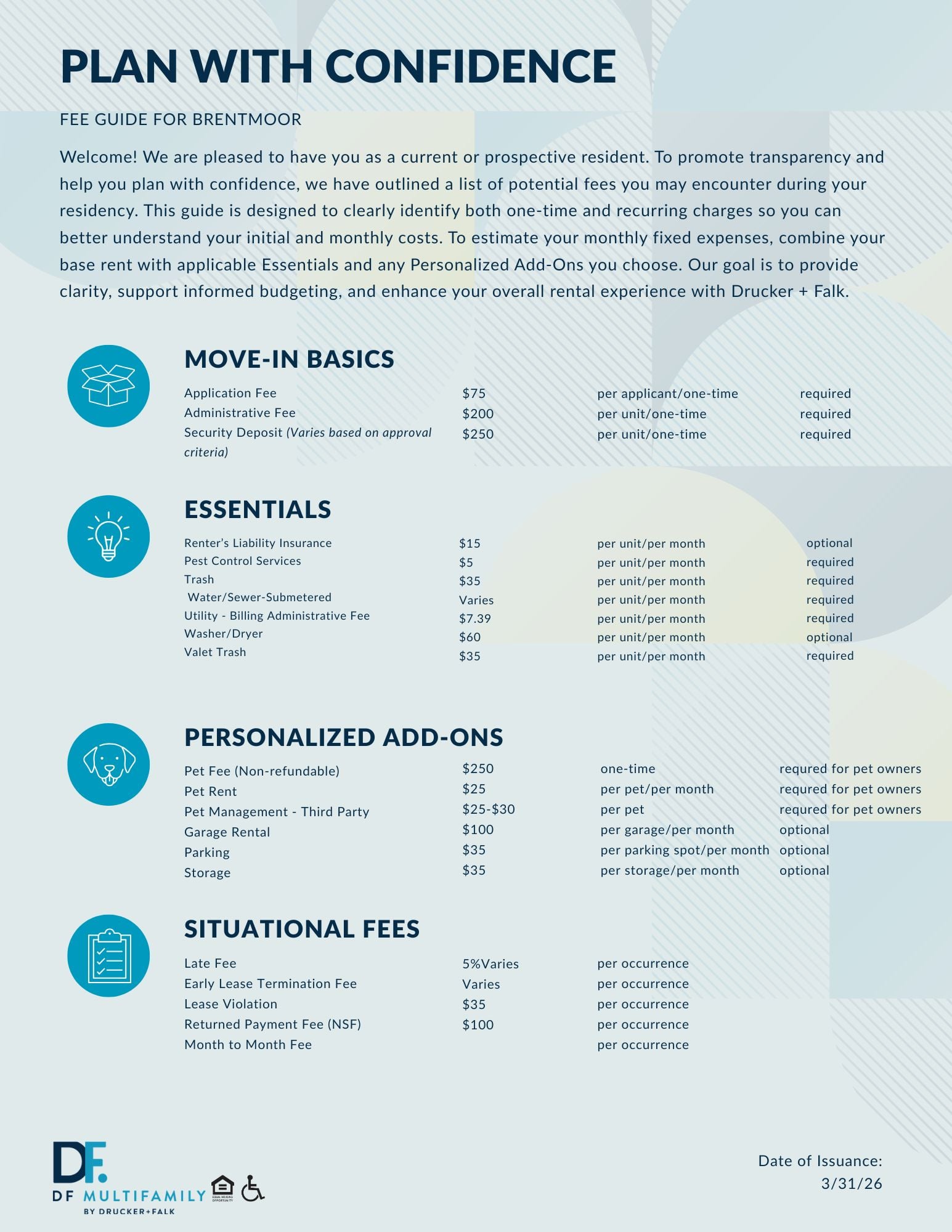 Fee Guide for Brentmoor Apartments - Please call our leasing office for more details